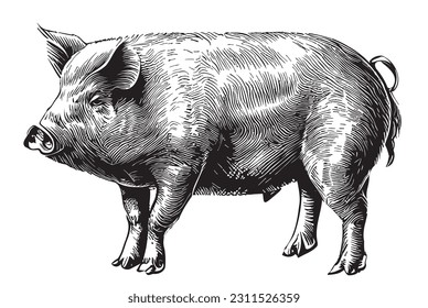 Pig sketch hand drawn in doodle style illustration