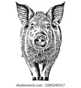 Pig sketches, outline with transparent background, hand drawn illustration hog
