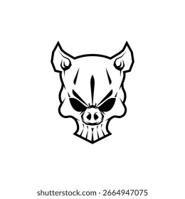 Cráneo de cerdo aislado. Concepto cabeza de esqueleto de cerdo para bandera pirata