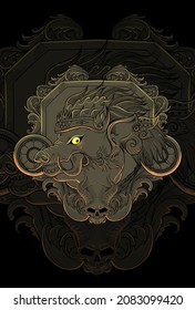 Pig with skull and ornament artwork illustration