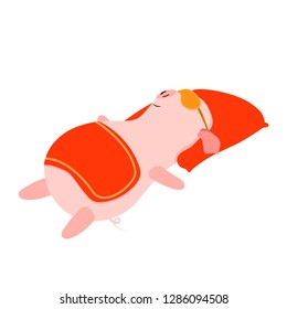 Pig Sleeping, Cute and Funny. One of the Chinese New Year Symbol. Vector Illustration.