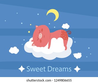 a pig sleeping on a cloud