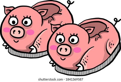 Pig slippers, illustration, vector on white background