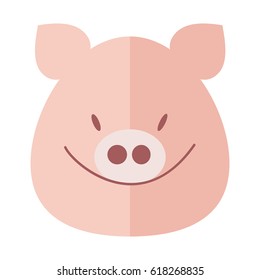 Pig smiles, pig's muzzle. Pig head, vector flat