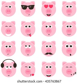 pig smiley faces set