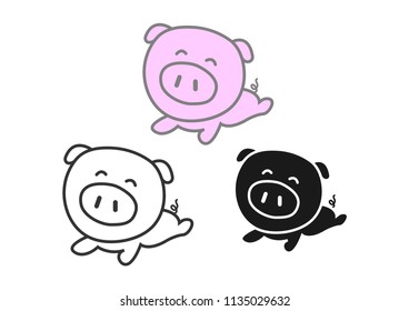 The pig are smiling cheerfully,flat and thin line icons,vector illustrations
