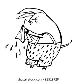 pig sneezes into a handkerchief. Colds, the flu
