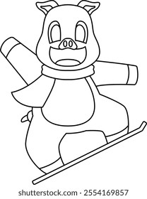 Pig Snowboard Winter sports Animal Vector Graphic Art Illustration