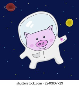 Pig in a spacesuit in space