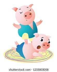 A Pig specialist makes massage to client.  Vector illustration. Symbol of the new year 2019 Isolated on transparent background. Excellent for the design of postcards, posters, stickers etc.  