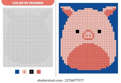 Pig squishmallow. Color by number. Pixel coloring book. Numbered squares. Game for kids. Pixel art. Isolated vector illustration eps 10