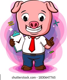 A pig stand with checklist and to do list of illustration