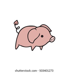 Pig standing alone cartoon drawing