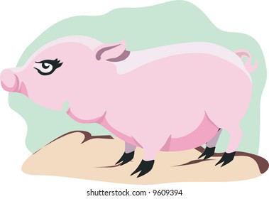Pig standing alone on top of a surface	