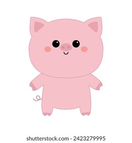 Pig standing icon. Cute cartoon kawaii funny baby character. Smiling face, tail. Hog swine sow. Farm animal. Flat design. Educational card for kids. White background. Isolated. Vector illustration