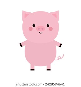 Pig standing icon. Smiling face, tail. Cute cartoon kawaii funny baby character. Hog swine sow animal. Flat design. Educational card for kids. White background. Isolated. Vector illustration