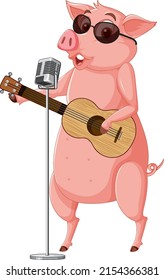 A pig standing on two legs and singing illustration