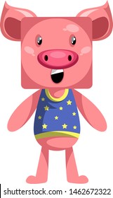 Pig standing still, illustration, vector on white background.