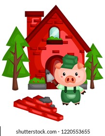 a pig with a sturdy brick house he made