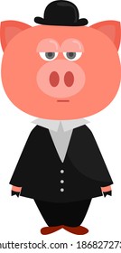 Pig in a suit, illustration, vector on white background.