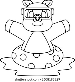 Pig Summer Lifebuoy Animal Vector Graphic Art Illustration