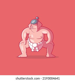 Pig sumo wrestler character vector illustration. Funny, mascot, sports design concept.