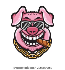 pig with sunglasses and cigarette vector