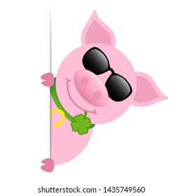 Pig Sunglasses With Clover Leaf Vertical Banner Right