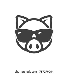 Pig In Sunglasses Icon. Piggy Logo