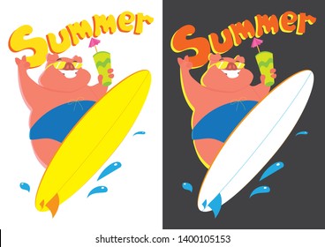 pig surfer on the wave in summer