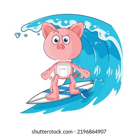 der Schweine-Surfcharakter. Cartoon-Maskottvektor