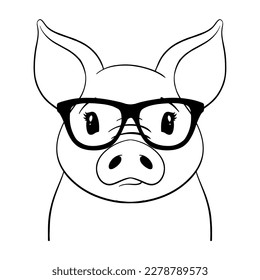 Pig svg file,Pig with Glasses svg,Pig Cut File,Cute Pig Svg,Pig Face svg,Pig Vector,Pig Clipart,Pig Lineart,Farm Animal svg,Animal svg file  svg