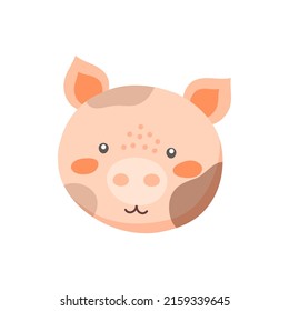 Pig or swine cute animal face isolated flat cartoon head. Vector hog funny childish mask, domestic farm animal with round snout nose. Piglet bacon meat emblem. Cute comic emoticon emoji design
