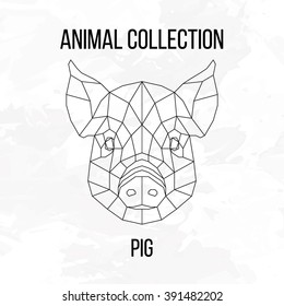 Pig swine hog sow head geometric lines silhouette isolated on white background vintage vector design element illustration