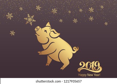 Pig is a symbol of the 2019 Chinese year. Greeting card, poster. Vector illustration.
