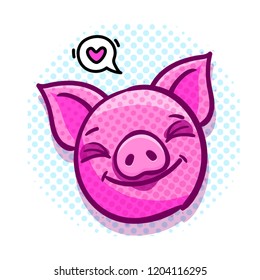 Pig is a symbol of 2019 new year. Head of the Pig in pop art style. Vector illustration.