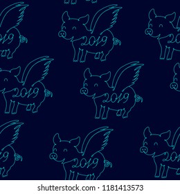 Pig symbol of 2019 year, seamless texture. Vector