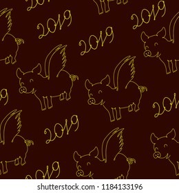 Pig symbol of 2019 year, seamless texture. Vector