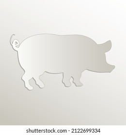 Pig symbol icon, card paper 3D natural vector