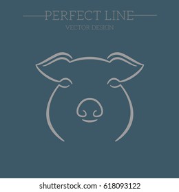 Pig symbol, logo, emblem. Contour Design.