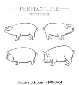 Pig symbol, logo, emblem. Contour Design.