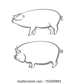 Pig symbol, logo, emblem. Contour Design.