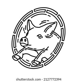 Pig Symbol Part of Chinese New Year Accessories and Symbols Hand Drawn Icon Set Vector.