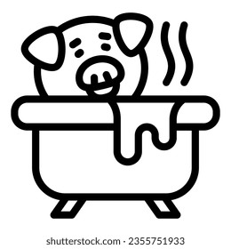 Pig takes bath line icon, cute funny animals concept, dirty piggy in hot bath vector sign on white background, outline style icon for mobile concept and web design. Vector graphics