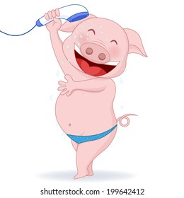 The pig is taking a shower