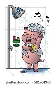 Pig taking shower