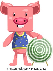 Pig with target, illustration, vector on white background.