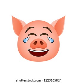 Pig in tears of happiness emoji icon. Element of new year symbol icon for mobile concept and web apps. Detailed Pig in tears of happiness emoji icon can be used for web and mobile