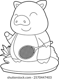 Pig Tennis Tennis racket Animal Vector Graphic Art Illustration