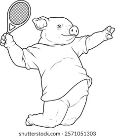 Pig Tennis Tennis racket Animal Vector Graphic Art Illustration